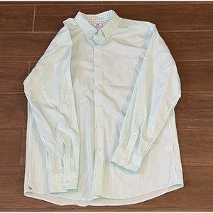 Southern Tide Trim Fit Men Button Up Shirt Mint White Stripes Long Sleeve XL